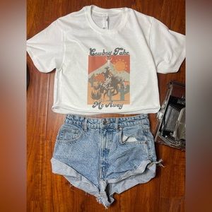 White Cowboy Take Me Away Crop Top